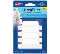 Avery Margin Ultra Onglets 6,3 x 2,5 cm 2 côtés inscriptibles Blanc 24 onglets repositionnables (74789)