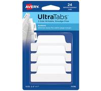 Avery Margin Ultra Onglets 6,3 x 2,5 cm 2 côtés inscriptibles Blanc 24 onglets repositionnables (74789)