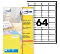Avery Mini Étiquettes Blanches Personnalisables 45,7 x 16,9 mm 6400 Pièces Laser et Jet d'Encre