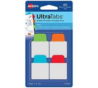 AVERY Mini Ultra Tabs, 2,5 x 3,8 cm, 2 côtés inscriptibles, Couleurs primaires Assorties, 40 onglets repositionnables (74760)