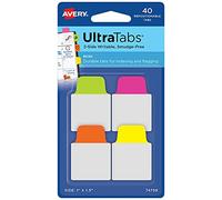 AVERY Mini Ultra Tabs, 2,5 x 3,8 cm, inscriptible des deux côtés, couleurs fluo assorties, 40 onglets repositionnables (74759)