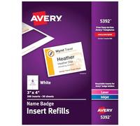 Avery Nom badge Insert Recharges, 7,6 x 10,2 cm, boîte de 300 (5392) 5-Pack