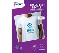 Avery - Papier Créatif 15 Transferts T-Shirt Blancs/Clairs A4