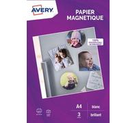 Avery – Papier magnétique A4 – 3 feuilles blanches personnalisables – Jet d'encre, compatible découpe
