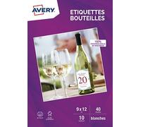 Avery – Étiquettes autocollantes personnalisables pour bouteille 90×120 mm – 40 – Jet d'encre