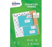 Avery Étiquettes pour timbres J8159 G – 72 étiquettes 63,5×33,9 mm imprimables (jet d'encre)