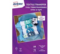Avery Papier pour transfert de textile/tissu imprimable pour coton léger, 1 transfert par feuille A4