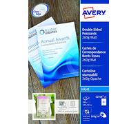 Avery C2318-25i Pack de 100 Cartes de Correspondance 260 g/m² Aspect Mat Imprimables R-V Impression Jet d'Encre Taille 128 x 82 mm