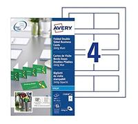 AVERY - Pochette de 100 cartes de visite double à bords lisses imprimables recto/verso, En carte blanche mate 260g/m², Format 170 x 54 mm, Impression jet d'encre, (C32058-25)