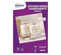 Avery - Adhésif permanent - transparent - diamètre 40 mm 120 étiquette(s) (5 feuille(s) x 24 pack suspendu - autocollants