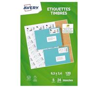AVERY - 120 Étiquettes Autocollantes pour Timbres Blancs - Format 63,5 x 33,9 mm - Impression Jet d’Encre