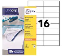 AVERY - Pochette de 1600 étiquettes UltraGrip autocollantes. Personnalisables et imprimables. Format 105 x 37 mm. Impression laser, jet d'encre, copieur. (3484-100)