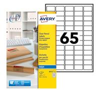 AVERY - Pochette de 1625 étiquettes transparentes autocollantes, Personnalisables et imprimables, Format 38,1 x 21,2 mm, Impression jet d'encre, (J8551-25)