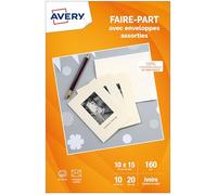Avery Pochette 20 cartes faire‑part A6 ivoire 160 g/m² personnalisables imprimables jet d'encre