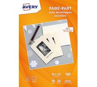 AVERY - Pochette de 20 cartes faire-part ivoire (160g/m²). Personnalisables et imprimables. Format A6 (4 par page). Impression jet d'encre.