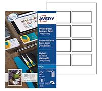 AVERY - Pochette de 200 cartes de visite à bords lisses imprimables recto/verso, En carte blanche brillante 240g/m², Format 85 x 54 mm, Impression jet d'encre, (C32028-25)