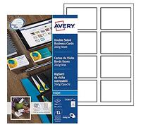 AVERY - Pochette de 200 cartes de visite à bords lisses imprimables recto/verso. En carte blanche mate 260g/m². Format 85 x 54 mm. Impression jet d'encre. (C32015-25)