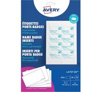 Avery Pochette De 200 Inserts Imprimables Pour Badges. En Carte Blanche 190g/M². Format 90 X 54 Mm. Impression Laser / Jet D'encre. (L4727-20)