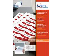 AVERY - Pochette de 200 inserts imprimables pour badges, En carte blanche 200g/m², Format 75 x 27 mm, Impression laser / jet d'encre, (7527)