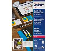Avery C32026-10 Pack de 100 Cartes de visite 270 g/m² aspect satiné imprimables R/V impression laser Taille 85 X 54 mm