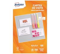 Avery Pochette 250 cartes de visite micro-perforées 185 g/m² 85x54 mm - Jet d'encre