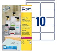 AVERY - Pochette de 250 étiquettes autocollantes transparentes brillantes. Personnalisables et imprimables. Format 96 x 50,8 mm. Impression laser. (L7783-25)