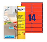 AVERY - Pochette de 280 étiquettes rouges autocollantes et amovibles, Personnalisables et imprimables, Format 99,1 x 38,1 mm, Impression laser/jet d'encre, (L6054-20)