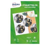 Avery - Pochette de 30 Étiquettes Autocollantes pour Identifier Les Cd. Personnalisables et imprimables. Diamètre 117 mm. impression jet d'encre