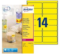 AVERY - Pochette de 350 étiquettes autocollantes jaunes fluo, Personnalisables et imprimables, Format 99,1 x 38,1 mm, Impression laser, (L7263Y-25)