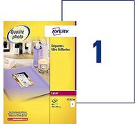 AVERY - Pochette de 40 étiquettes autocollantes brillantes, Personnalisables et imprimables, Format 210 x 297 mm , Impression laser, (L7767-40)