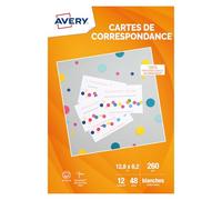 AVERY - Pochette de 48 cartes de correspondance à bords lisses (260g/m²). Personnalisables et imprimables. Format 128 x 82 mm. Impression jet d'encre.