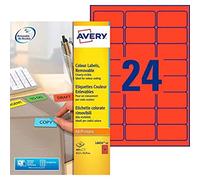 AVERY - Pochette de 480 étiquettes rouges autocollantes et amovibles, Personnalisables et imprimables, Format 63,5 x 33,9 mm, Impression laser / jet d'encre, (L6034-20)