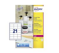 Avery L7782-25 Self-Adhesive Crystal Clear Transparent Labels, 21 Labels Per A4