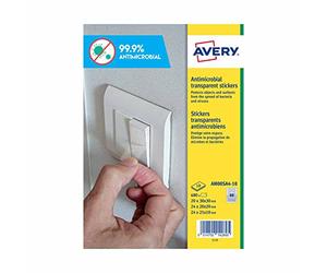 AVERY - Pochette de 680 Stickers Carrés Antimicrobiens, Tailles Assorties, Adhésif Permanent