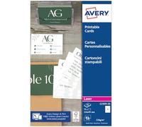 AVERY - Pochette de 75 cartes de correspondance à bords lisses imprimables recto/verso. En carte blanche satinée 220g/m². Format 210 x 99 mm. Impression laser. (C2359-25)