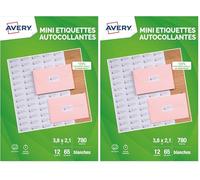 AVERY - Pochette de 780 etiquettes autocollantes, Personnalisables et imprimables, Format 38,1 x 21,2 mm, Impression jet d'encre, (Lot de 2)