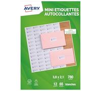 Avery Mini-étiquettes J8651-12 G – 780 étiquettes 21,2×38,1 mm – 12 feuilles, imprimables