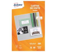 Avery Cartes de visite C32015 – 80 cartes 85 x 54 mm mattes 260 g/m² bords lisses
