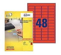AVERY - Pochette de 960 étiquettes rouges autocollantes et amovibles, Personnalisables et imprimables, Format 45,7 x 21,2 mm, Impression laser / jet d'encre, (L6038-20)