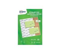 Avery Étiquettes autocollantes J8560 – 126 étiquettes 63,5×38,1 mm transparent, jet d'encre