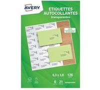 AVERY - Pochette de 126 étiquettes transparentes autocollantes. Personnalisables et imprimables. Format 63,5 x 38,1 mm. Impression jet d'encre.