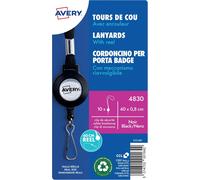 Avery Porte Badge Tour De Ou Avec Enrouleur (Lot De 10) Noir 40cm X 1cm Porte-Badge À Mousqueton Métal