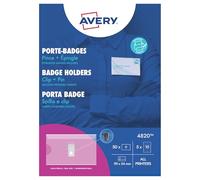 AVERY Porte-badges Combi Pince et Epingle - 50 Inserts Inclus - Format 90 x 54 mm - Impression Laser et Jet d'encre