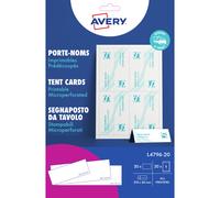 Avery Porte-noms chevalet imprimables prédécoupés - L4796-20 - Dimensions 210 x 60 mm - Lot de 20 - Blanc