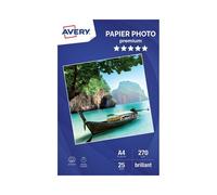 Avery Papier photo A4 270 g/m² Brillant – Jet d'encre, Séchage instantané, FSC – 25 feuilles