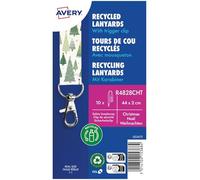 Avery R4828CHT 10 tours de cou recyclés pré-imprimé Noël avec mousqueton | 10 tours de cou recyclés Noël