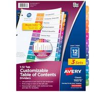 Avery Ready Index Table des matières Intercalaires 3 Sets 12 tabs
