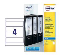 Avery Réf J8171-25 Étiquettes pour classeur à levier Jet d'encre 200 mm x 60 mm 4 étiquettes / feuille 100 étiquettes total (Import Royaume Uni)