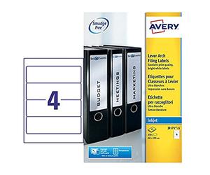 Avery Réf J8171-25 Étiquettes pour classeur à levier Jet d'encre 200 mm x 60 mm 4 étiquettes / feuille 100 étiquettes total (Import Royaume Uni)