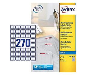 Avery Réf J8659REV-25 Lot de 6 750 mini étiquettes Jet d'encre 270 par feuille Blanc 17,8 x 10 mm